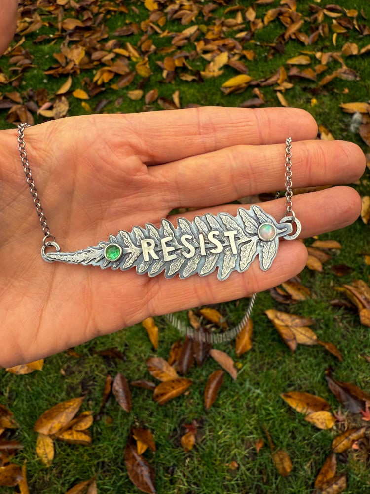 Image of Layered Fern Tourmaline Opal "Resist" Statement Necklace
