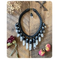 Image 3 of The Empress Necklace - Clear Quartz Crystals and Black Leather 