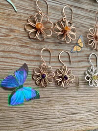 Image 2 of 14KT Rose Gold fill Sapphire Bloom Earrings