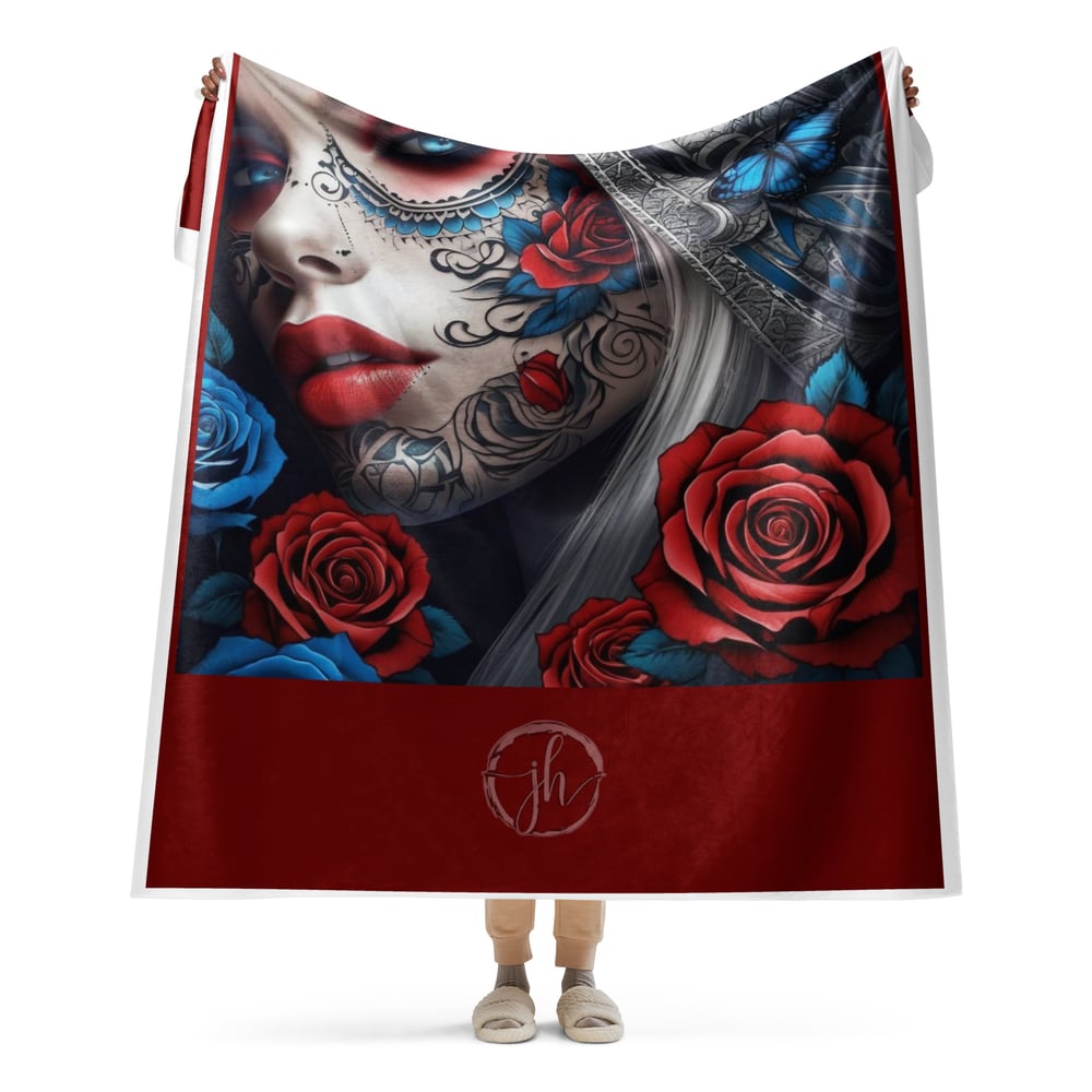Sherpa Blanket Red and Blue Sugar Skull