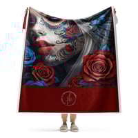Image 2 of Sherpa Blanket Red and Blue Sugar Skull