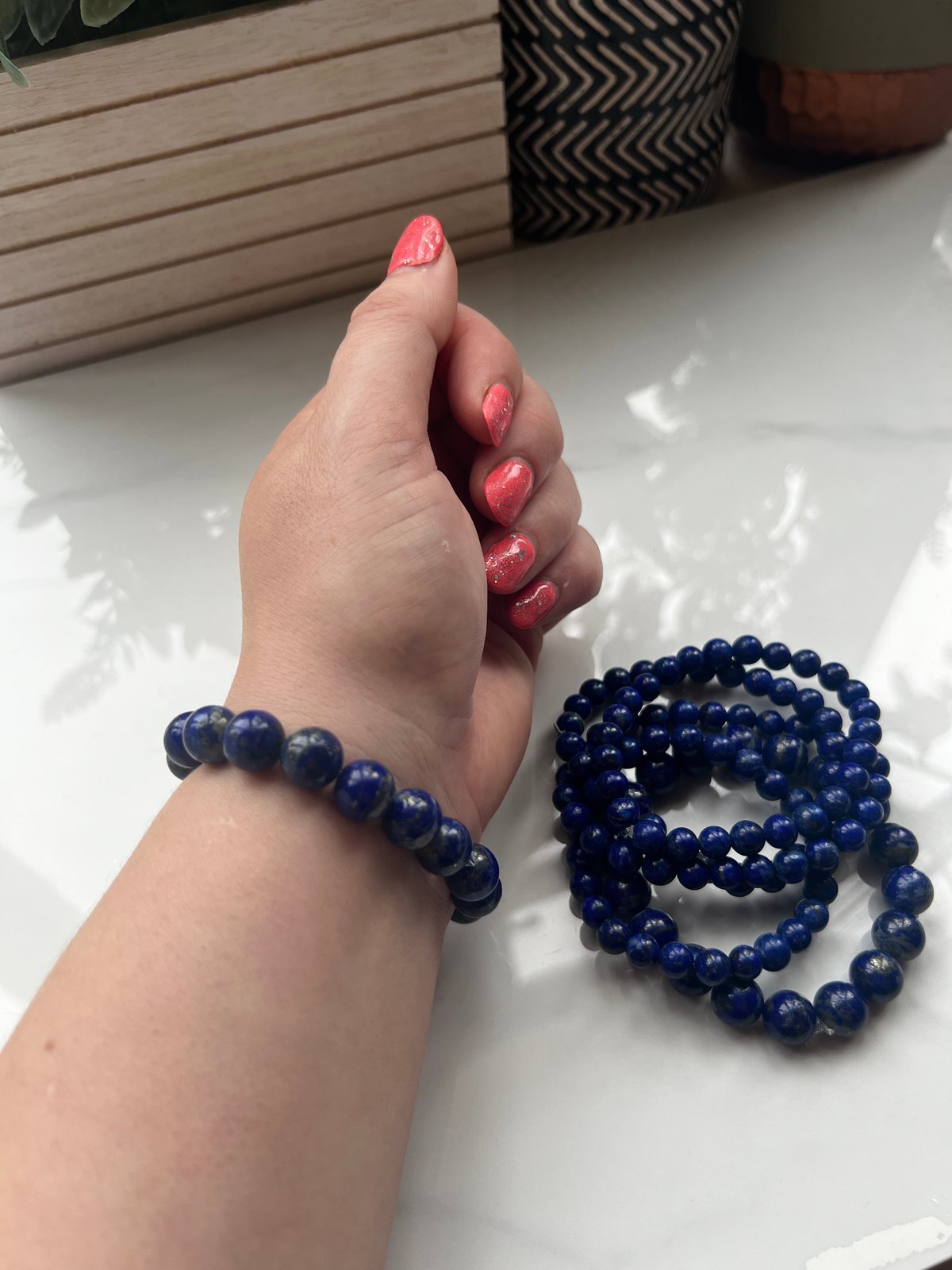 Lapis Lazuli Bracelet (large sized beads) | Amber & Obsidian Crystals