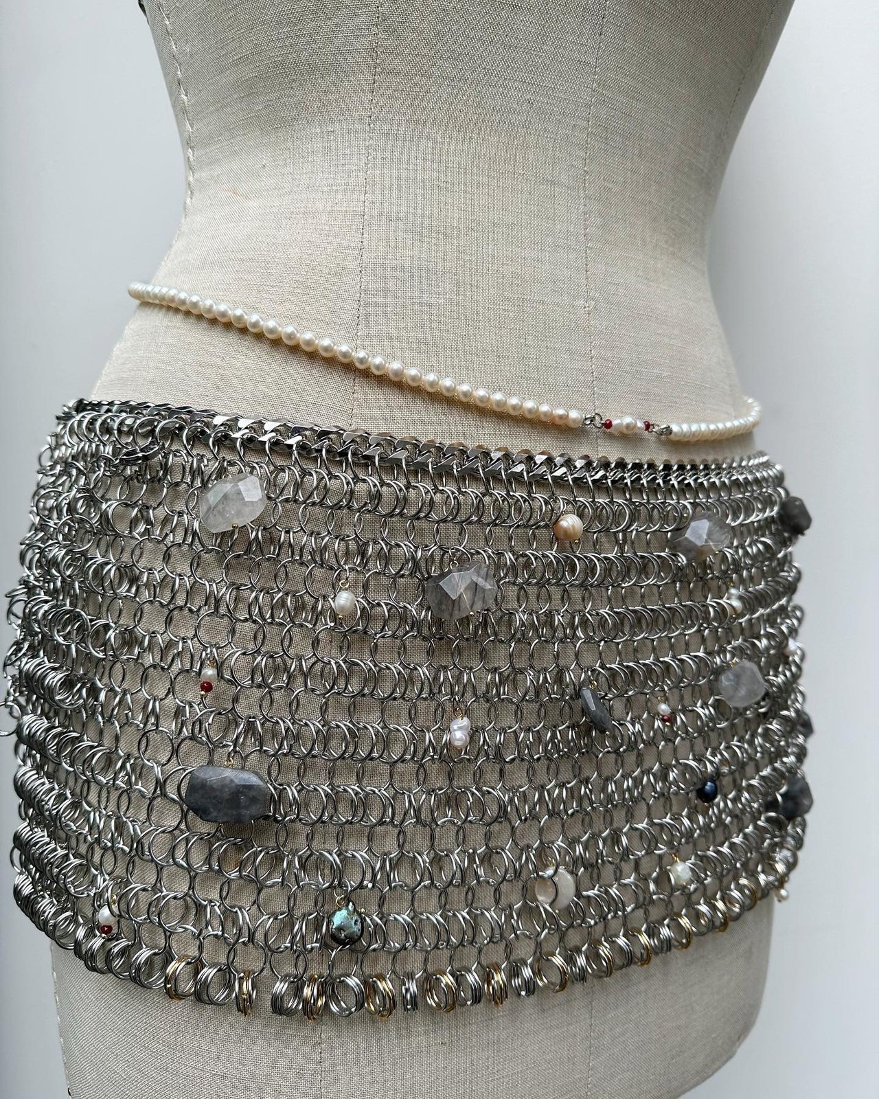Chainmail Mini Skirt, Crystal and Pearl embellished | Grete Henriette