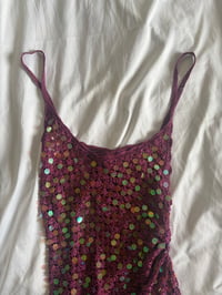 Image 2 of Vintage Y2K mauve iridescent ruched side sequin crochet cami top