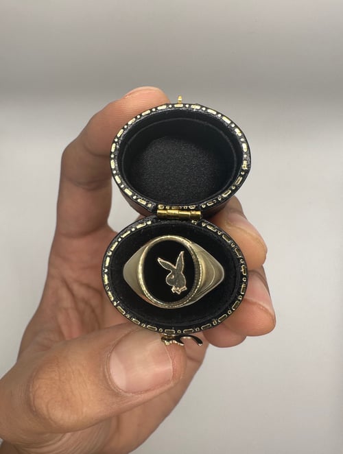 Image of 9K Gold Vintage 1980's Playboy Onyx Signet Ring (Oval) 