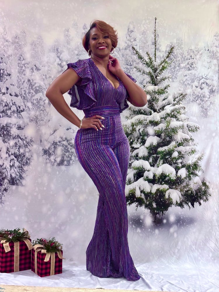 Image of Foil Mesh Striped Jumpsuit 