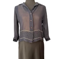 Image 2 of Vintage 1980s Black Sheer Silk Cropped 3/4 Sleeve Top - Size 6 