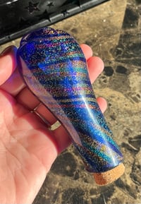 Image 4 of Rainbow dichroic strip over cobalt paw jar 