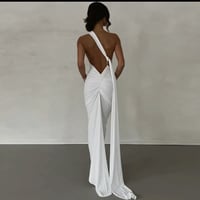 Image 3 of Irene White Sexy Backless Pleated Solid Color Sleeveless Dress