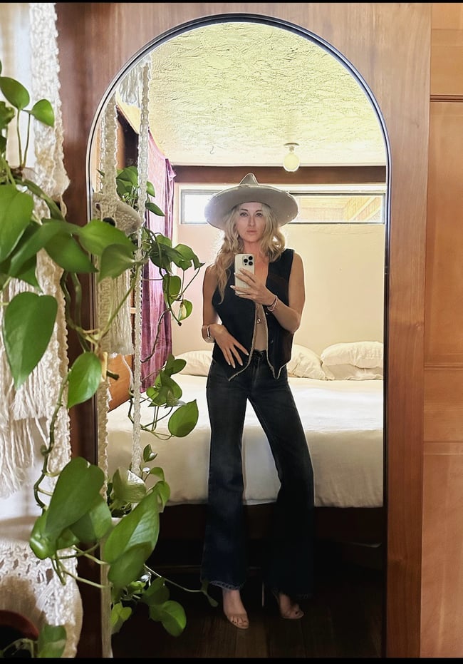 early 70s hand-embroidered denim EAGLE sherpa vest