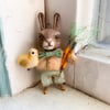 Brown Bunny with Carrots and Chick