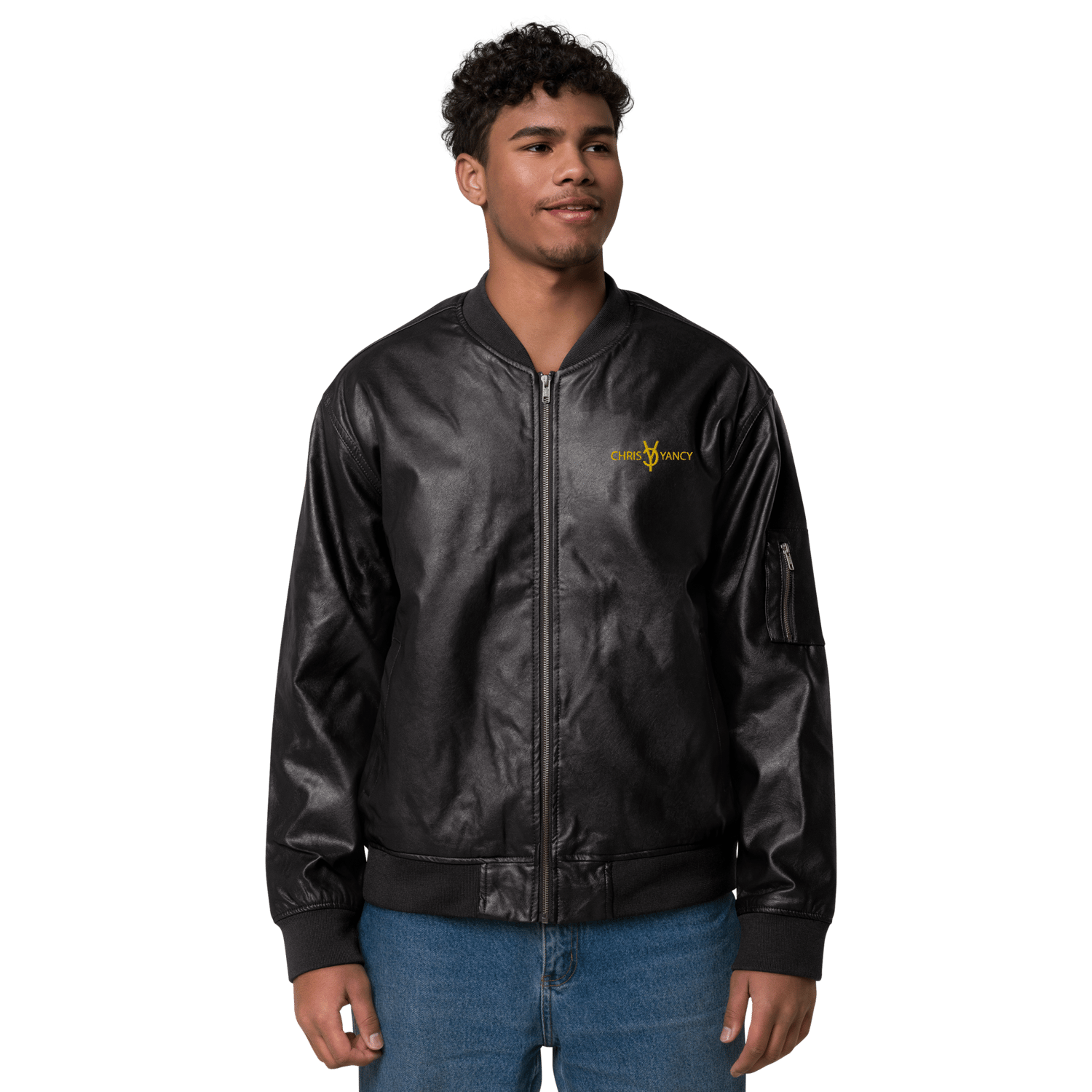 Image of CJY Leather Bomber Jacket