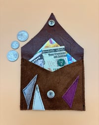 Image 1 of Scrap Leather Coin Purse with Abstract Shapes (One-of-a-Kind) Brown Bright