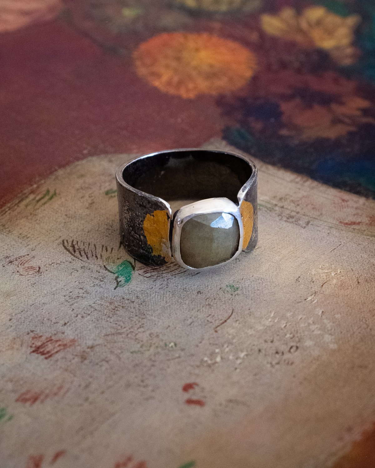 Image of 5.75 - Reticulated Silver, Sapphire and 24kt Keum Boo Ring