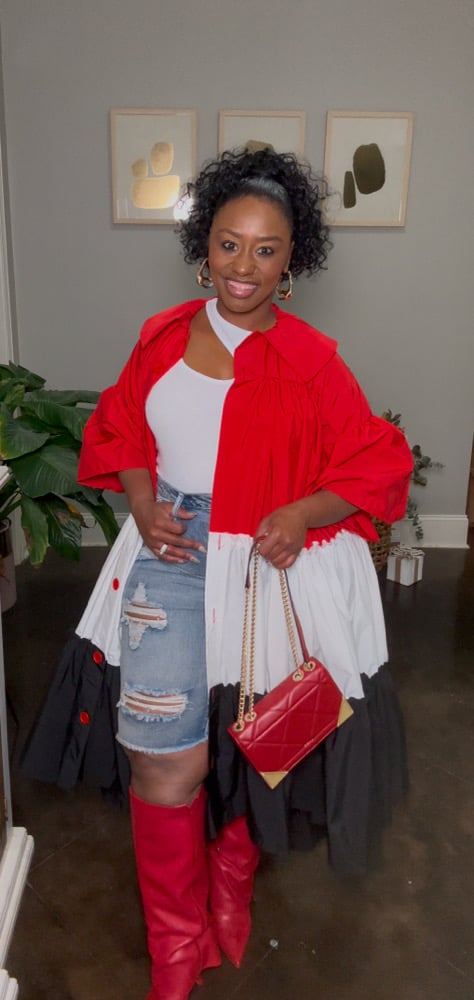 Image of BLOCKED DOWN OVERSIZED MAXI DRESS/CARDIGAN