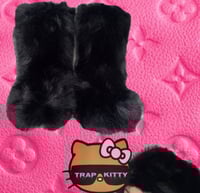 Image 2 of Smooth Black Faux Imitation Fur Y2K Yeti Baddie Snow Boots + Matching Bunny Hat