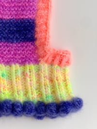 Image 3 of Sofie and Iris Striped Navy, Lilac, Neon Yellow and Coral Mohair Balaclava