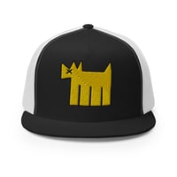 Image 2 of Black White Trucker Cap Embroidered Miloman Yellow Dog