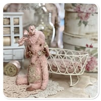 Image 4 of Handmade artist elephant in pink and vintage french lace