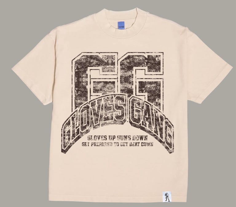 GLOVES GANG HEAVY WEIGHT OVERSIZED TEE ( BONE/ DARK BROWN)
