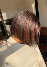 Image 5 of 10 inch BLUNT CUT YAKI HD LACE FRONT WIG with AUBURN HIGHLIGHTS