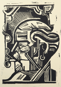 Image 1 of Linocut SMOKER- purple-black/white