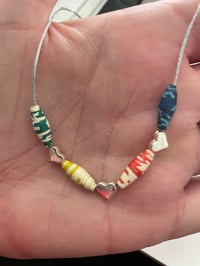 Image 1 of Handcrafted Paper Bead Necklace with Sterling Silver Hearts