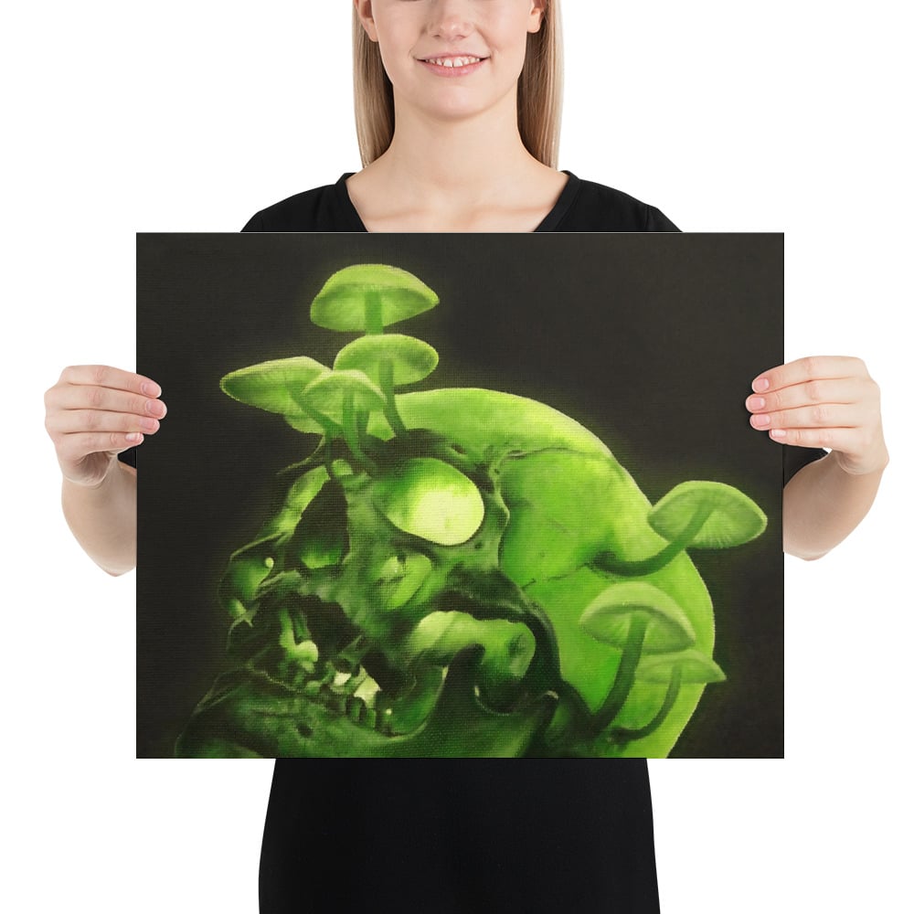 Photo Print: Glowing Skull and Mushrooms V.2