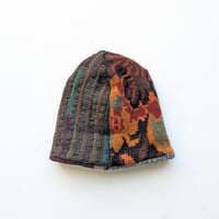 Image 2 of Upcycled Reversible Beanie orange flower x argyle