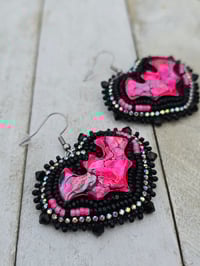 Image 2 of Pink & Black Bat earrings 