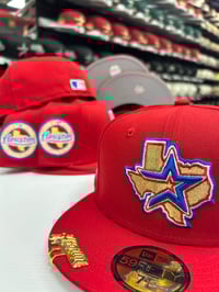 Image 1 of New Era 59Fifty Scarlet Royal TX w/H-Town Stones Blip included 