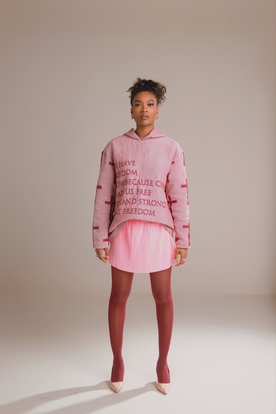Image of PINK VINTAGE WOVEN HOODIE