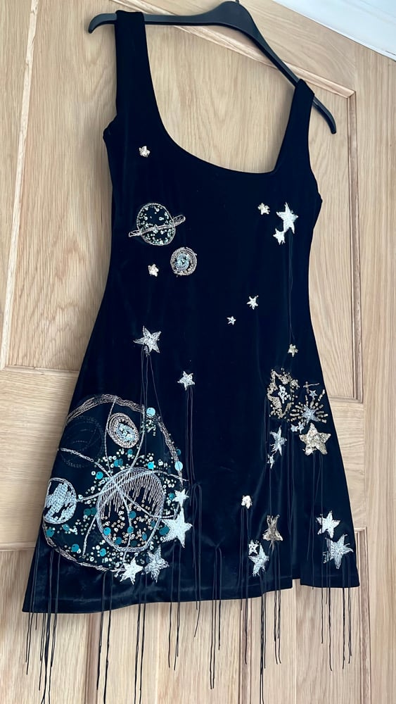 Celestial tassel Black Velvet Dress 