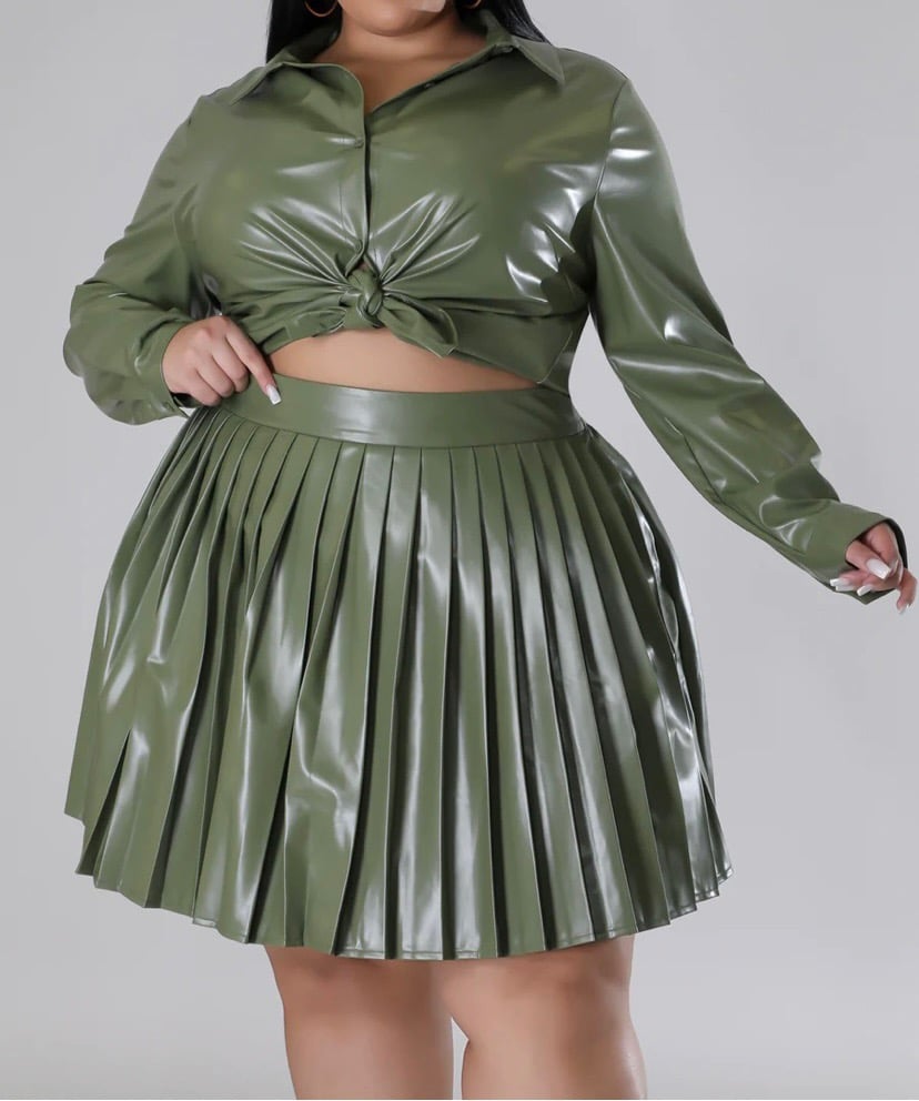 Image of Plus Olive pleated Skirt & Top set 