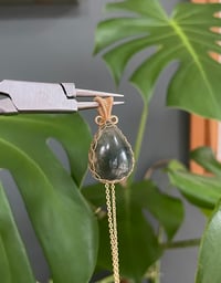 Image 1 of Gold Moss Agate Teardrop Crystal Necklace