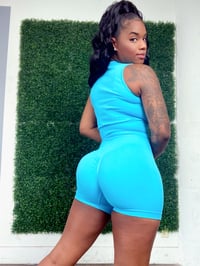 Image 2 of SnapBack 2 pc biker shorts set (Aqua blue)