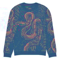Image 1 of "Tree Snake" Blue & pink tree snake knit sweater