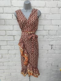 Image 3 of Pasha Co ord set top and frill wrap skirt Rust and cream