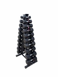 Image 5 of New pair of 5,10,15,20,25,30,35,40,45,50lb rubber dumbbells with A rack