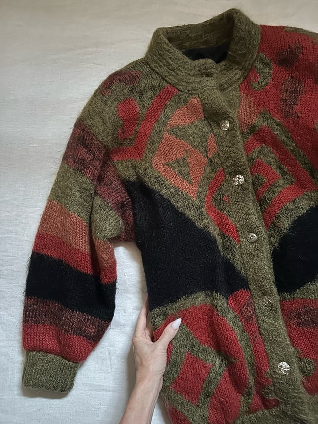 70s mohair art sweater with quilted lining 
