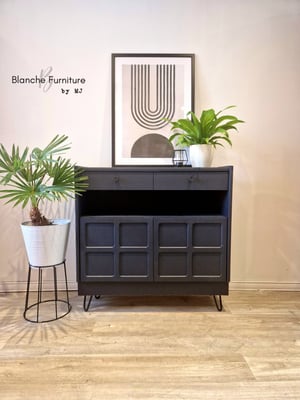 Image of Slim / Narrow hallway Sideboard in Midnight Blue with black knobs. 