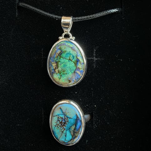 Image of Wings of Light Monarch Opals in Sterling Silver - Ring & Pendant Set