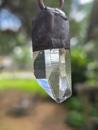 Image 4 of Stained glass suncatcher with large quartz crystal