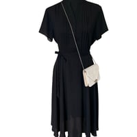 Image 1 of 1940s Style Sheer Nanette Lepore Black Pintuck Midi Dress with Waist Tie Size 6