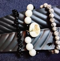 Image 1 of Stretch bracelet trio  (white agate,dalmatian jasper,black onyx)
