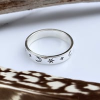 Image 1 of Sterling Silver Star and Moon Ring, Hand Stamped