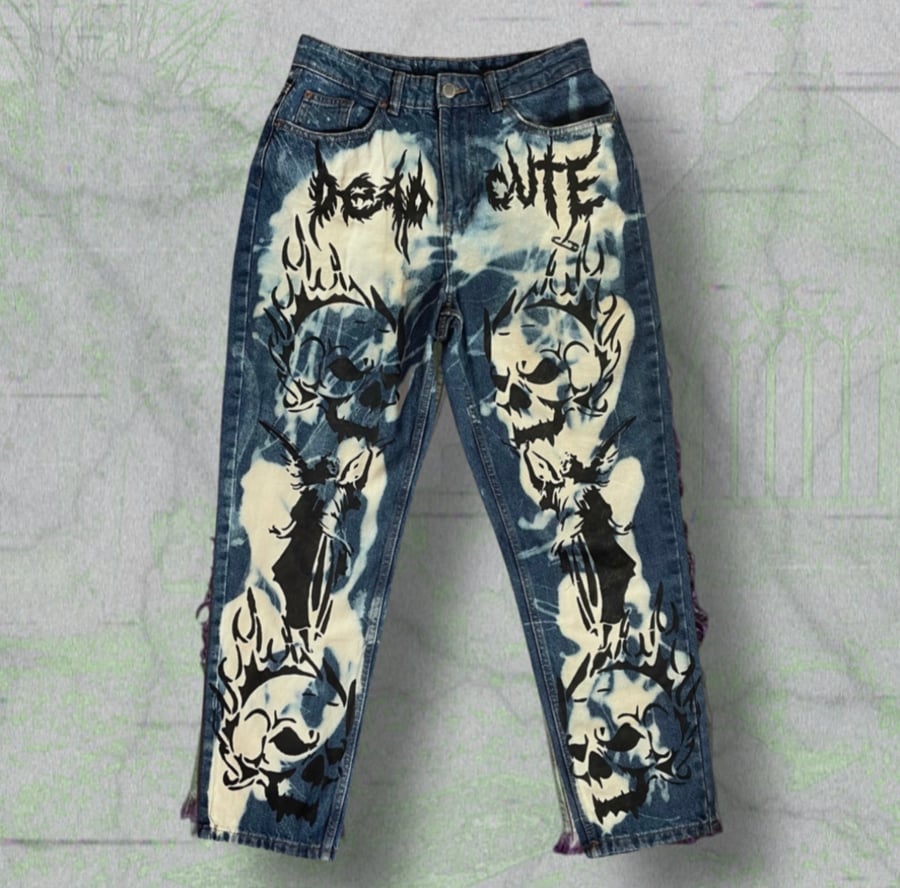 Image of heaven or hell bleached jean pants