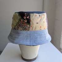 Image 3 of Reworked NY Reversible Bucket Hat 40s Quilt top L 23"
