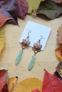 Image 1 of Woven Green Garnet Copper Earrings