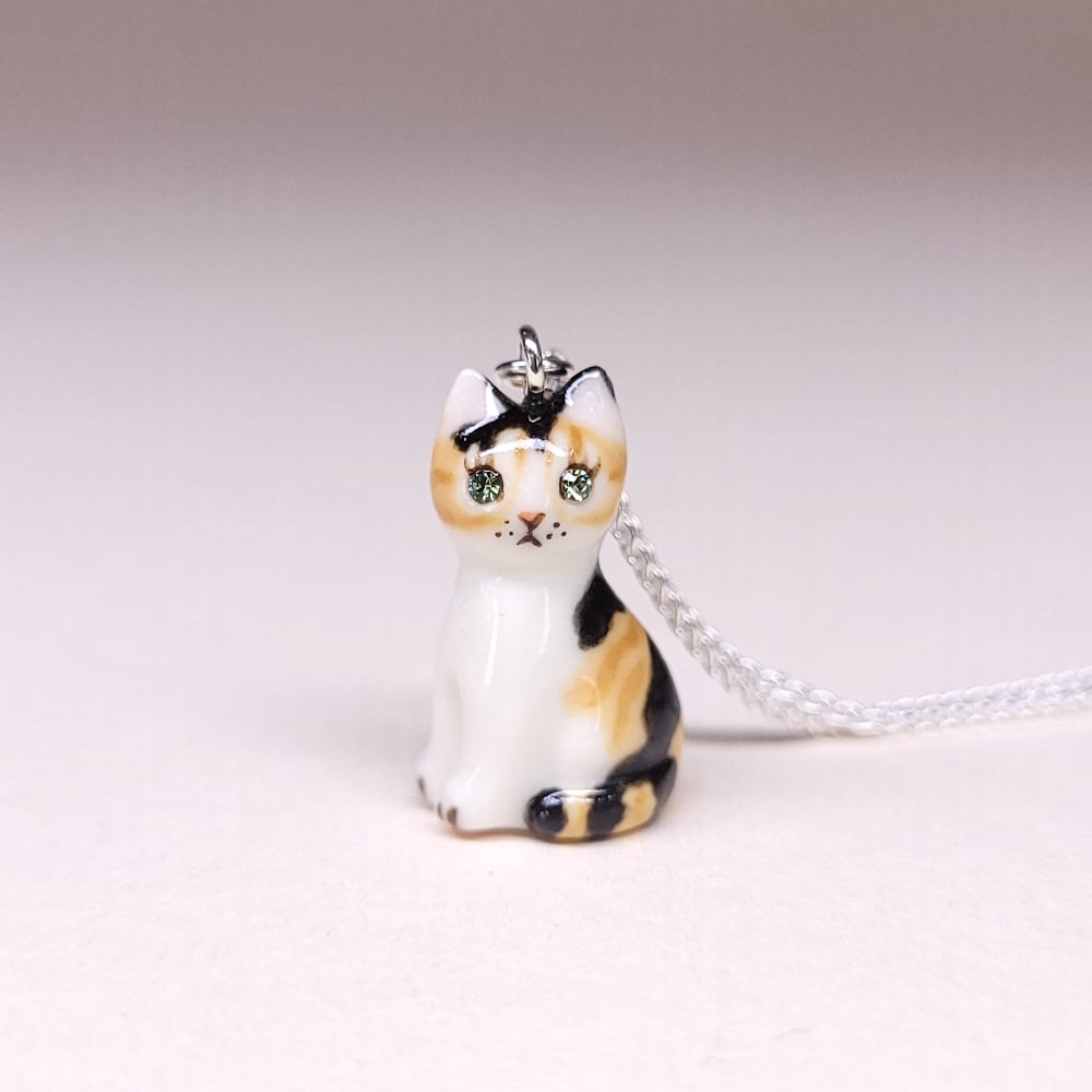 Image of Calico Porcelain & Sterling Silver Sitting Kitten Pendant